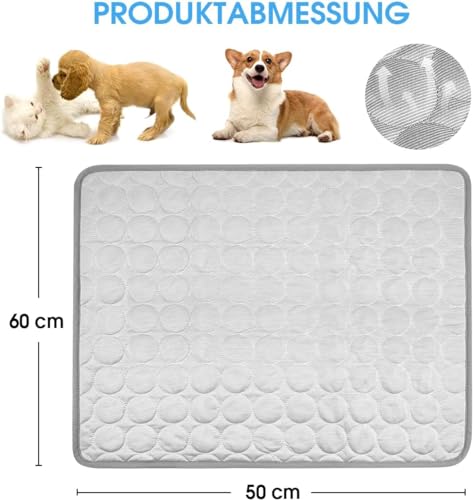 fuzhik Kühlmatte Katzen Selbstkühlende Matte Kühldecke Hund Haustiere Hundedecke rutschfeste Schlafbett Waschbar Atmungsaktiv Kühlkissen Sommer Heißes Wetter, 60 * 51cm
