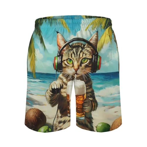 Beer Cat Mens Swim Trunks Quick Dry Board Shorts Beach Swimwear Bathing Suits3