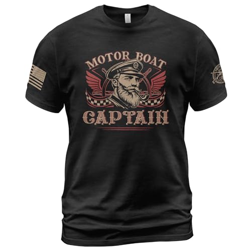 Motor Boat Captain T-Shirt Cruise Shirts for Men Vintage Funny Tshirts Funny Cruise Shirts 1 (Black-XL)