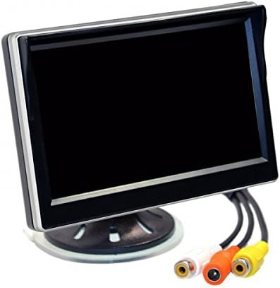 പിൻഭാഗം view യുടെ Ampire RVM051-5 inch monitor showing the RCA input ports and power cable connection.