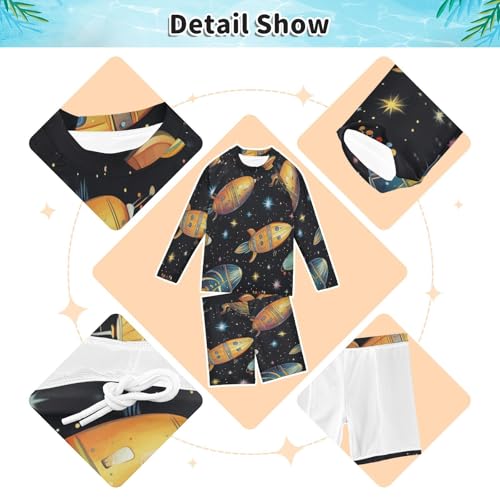 Space Airship Star Boys Swimsuit Rash Guard Toddler Kids Long Sleeve Swim Shirt and Trunks Swimwear Set 3-10Y3