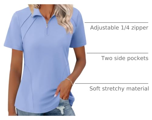 Image of LOMON Womens Golf Polo Shirt Summer Short Sleeve Quarter Zip Outfit