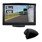 Broadwatch サイドミラーカメラセット モニター 200万画素 フルHD 5インチ AHD IP68 防水 防塵 ガイドライン 夜間撮影 6m ケーブル 簡単取付 穴あけなし 吸盤 両面テープ 小型 軽量 国内サポート 【モニター/サイドカメラ（右側専用）ブラック/ケーブル】
