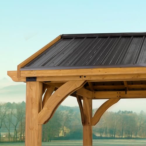 Backyard Discovery Arlington 12' x 10' Cedar Wood Outdoor Gazebo Pavilion with Hardtop Galvanized Steel Peak Roof, Snow Support, Wind Resistance, PowerPort, Shade for Garden, Patio, Deck, Entertaining - image 5
