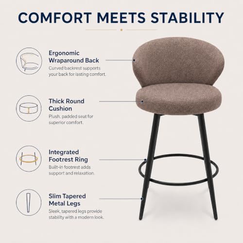 Image of Bar Stools Set of 3, 360 Swivel Breathable Fabric Kitchen Counter Height Stools, 26 inch Upholstered Bar Chair for Kitchen Islands, Restaurant,Brown