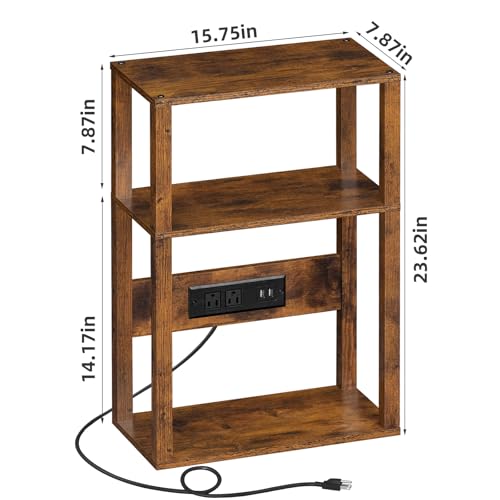23.6" YUFAM 3-Tier Narrow Nightstand w/ Charging Station - image 3