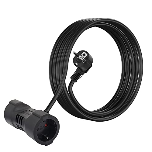 Prolongador de Contacto de Protección, Dobles AC-Schuko Alargador Cable de Línea de Plástico con Tomas de 2 Vías, Cable de 2M, IP20, H05VV-F 3G 1.0mm², hasta 250V/16A 50Hz para Oficina en Casa, Negro Cover