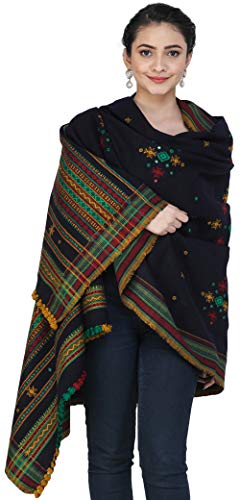 Image of Exotic India Women's Kutch Wool Shawl (SHV95--beige)
