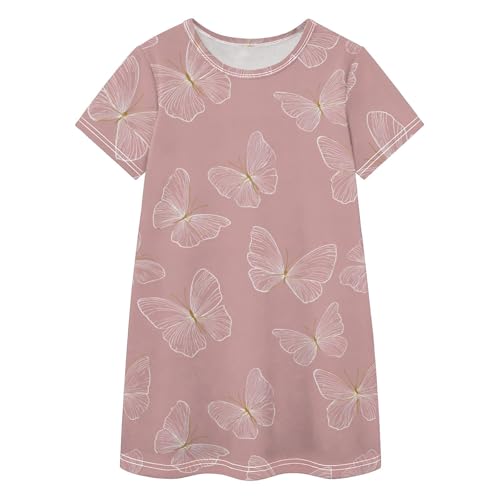 Vestido de playa para niña rosa con mariposas metálicas