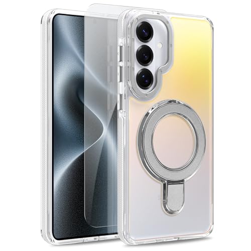 Image of Magnetic for Samsung Galaxy S26 Case with Stand [Compatible with Magsafe] [Cute Fluorescent Design] [1 Screen Protector] Slim Translucent Matte Case for Galaxy S26 6.3 inch, White