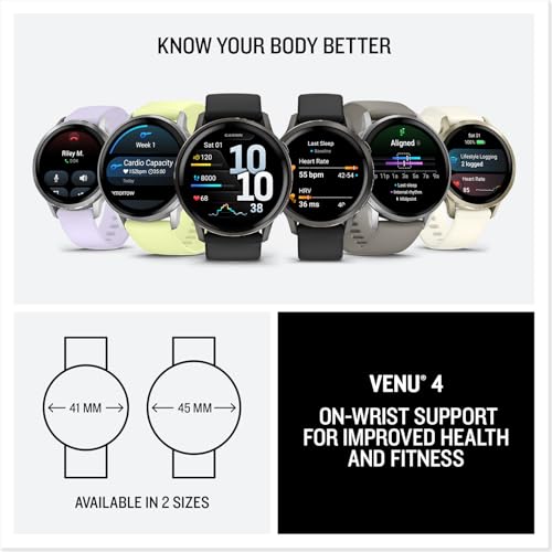 Image of Garmin Venu 4, 45mm, Advanced Health and Fitness GPS Smartwatch, Bright and Colorful Display, Built-in Flashlight, 12 Days of Battery Life, Slate with Black Silicone Band