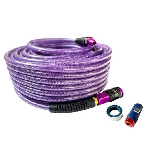 SANFU Polyurethane(PU) Air Hose 1/4-Inch x 100ft Reinforced, lightweight, Flexible, 300PSI With 1/4” Swivel Aluminum Universal 3IN1 Coupler and Plug, 1PCS Safery Coupler, Bend Restrictor