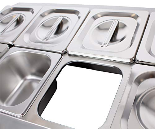 Beeketal 'BGN6-Duo' Edelstahl GN Aufsatzboard für 6 Gastronorm Behälter (zweireihig), Gastro Zutatenbehälter inkl. 6 Stück (GN) 1/6 Behälter mit Deckel, abgeschrägtes Gestell mit Anti-Rutsch Füßen – Bild 6