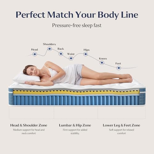 Image of Yaak Full Size Mattress 10 Inch - Cooling Hybrid Single Mattress in a Box for Back Pain Relief - Pocket Spring & Memory Foam | Fiberglass-Free, Medium Firm Feel, CertiPUR-US, 120 Nights Trial
