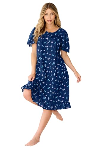 Dreams & Co. Plus Size Short Floral Print Cotton Gown