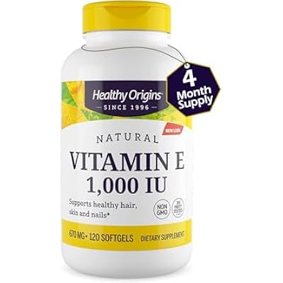 Healthy Origins Vitamin E, 1,000 IU (Natural) Mixed Tocopherols - Vitamin E Supplement - Gluten-Free & Non-GMO Skin, Hair & Nails Vitamin - 120 Softgels