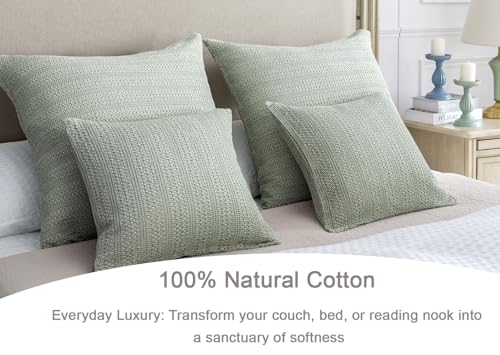 Image of 100% Cotton Throw Pillow Covers 24x24 Set of 2 Soft Breathable Euro Shams Square Cushion Case for All Seasons Decorative Pillowcase for Sofa Couch Bedroom,Sage Green