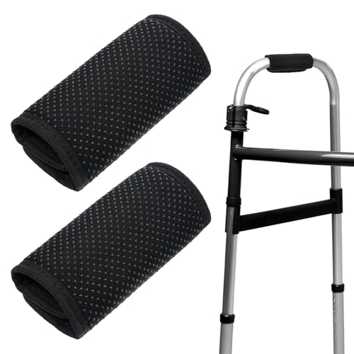 2 Packs Walker Handle Cushions, Non-Slip Comfortable Cushion Padding, Black Walker Grips, Walker Padded Hand Grip Covers for Folding Walker Handle, Elderly Grippers Rollator Handle
