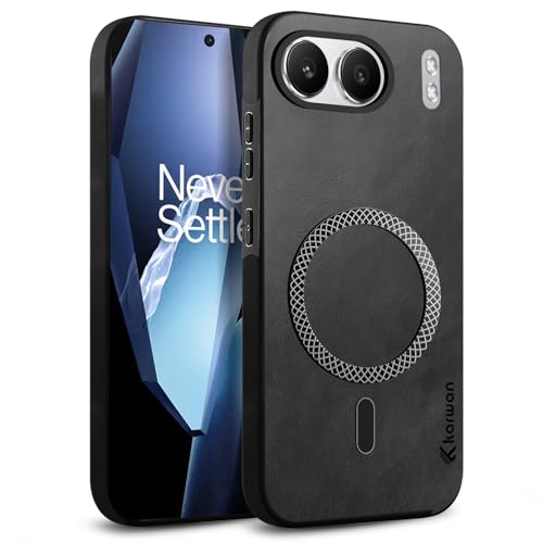 Image of KARWAN Shockproof Hybrid Leather Finish Back Case Cover Compatible with Oneplus Nord 4 with Wireless MagEaze Charging Cover, Anti-Scratch Shield Case with Strong Minimalist Design (Black)