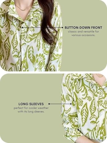 Image of Leriya Fashion Shirt for Women S-3XL | Abstract Printed Crepe Full Sleeve Shirt Collared Silhouette | Office Wear Tops for Women, Western Shirt for Women & Stylish Tops for Women Smart-Casual Styling