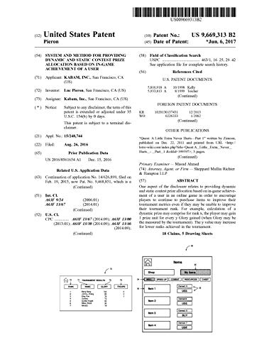 System and method for providing dynamic and static contest prize allocation based on in-game achievement of a user: United States Patent 9669313 (English Edition)