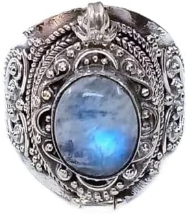 Natural Rainbow Moonstone Ring, Poison Box Ring, Oval Gemstone Ring, Storage Box Ring, Moonstone Jewelry, June Birthstone Ring, Openable Poison Ring, Locket Ring, Blue Flash Ring, Artisan design Ring