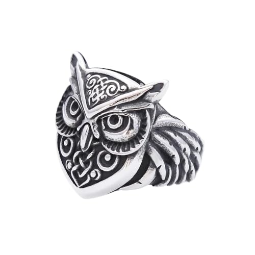 Vintage Stainless Steel Nordic Owl Head Rings For Men Women Viking Animal Ring Amulet Jewelry Gifts-