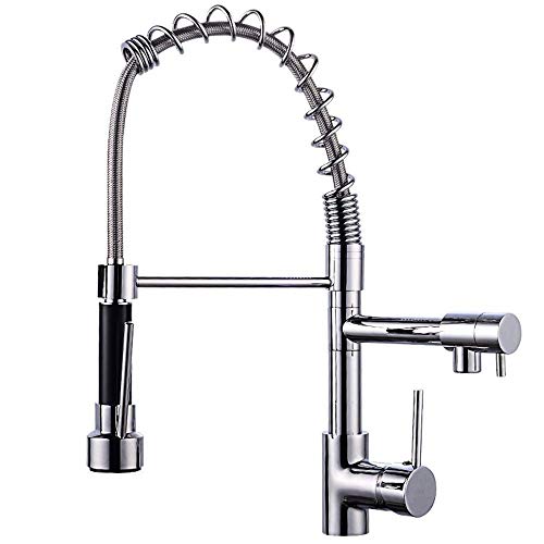 Robinet mitigeur cuisine extractible en cuivre poli et métal chrome pour évier élégant