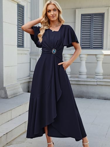 Wedding Guest Dresses for Women Have Pockets Cocktail Dress Ruffle Sleeve A Line Evening Party Formal Dresses for Women3