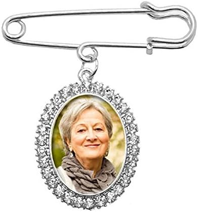 Simple Wedding Bouquet Boutonniere Rhinestone Photo Charm Pin Brooch Gift for Wedding Shower Mother of Bride or Groom