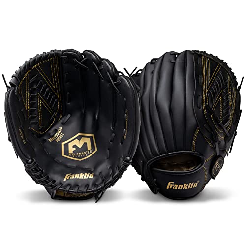 Image of Franklin Sports Baseball and Softball Glove - Field Master - Baseball and Softball Mitt - Adult and Youth Glove - Right Hand Throw - 13 inch - Black /Gold