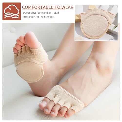 Image of Women Toe Topper Socks,Five-Toes No Show Liner Socks Ball of Foot Cushions Half Non Slip Invisible Forefoot Sock