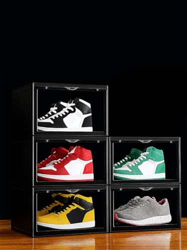 Image of Story@Home Stackable Sneaker Box Transparent - Pack of 5 | Shoe Storage Box for Sneakers Fits Upto Size 13 | Dustproof Sneaker Display Case Organizer | DIY Space-Saving Shoe Organizer - Black