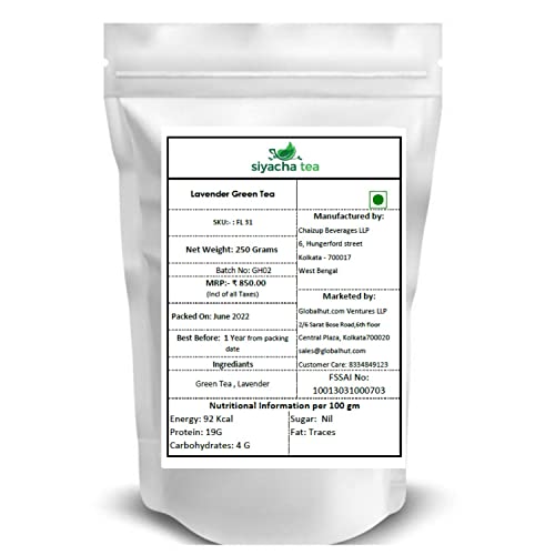 Image of Siyacha Tea Lavender Green Tea, 250 Grams, 100% Whole Leaf For stress Relief, Good Sleep and Relaxation, Natural Stress Buster, Refreshing Beverage Makes 125 Cups (approx)