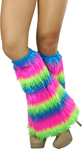 Image of ToBeInStyle Women's Faux Vibrant Fur Retro Daring 60' Inspired Ravewear Knee High Leg Warmers