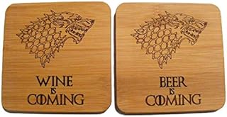 FastCraft GAME OF THRONES COASTERS WINE BEER DRINKS MAT WINTER IS COMING WOLF WOODEN