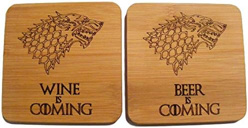 FastCraft GAME OF THRONES COASTERS WINE BEER DRINKS MAT WINTER IS COMING WOLF WOODEN