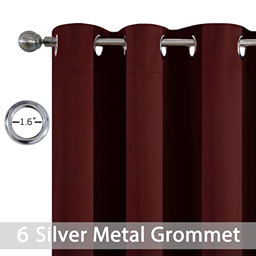 Yakamok 63 Inch Length Burgundy Red Blackout Curtains for Bedroom 63 Inch Length, Thermal Insulated Room Darkening Grommet Top Window Drapes for Living Room,42W x 63L,2 Panels