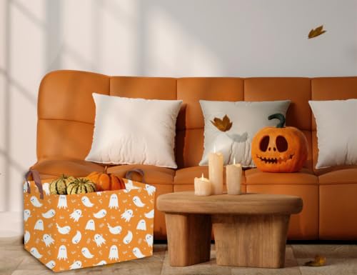 Image of Rectangle Halloween Baskets Ghost Basket Cute Storage Bin Fish Box for Room Decor Gift Basket(yellow ghost)