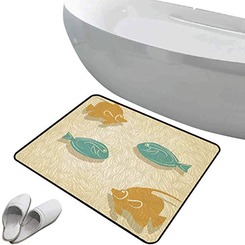 SmallNizi Alfombra de baño Antideslizante Peces y Olas Acuario Marino Oceano tematico Pesca Suave Antideslizante Rojo Azul Blanco, para Ducha Felpudo Dormitorio Sala de Estar Cocina
