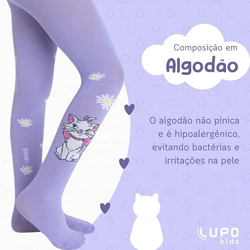 LUPO Meia-calça Gatinha Marie Algodão Lobinha Infantil Feminino, Lilás, M