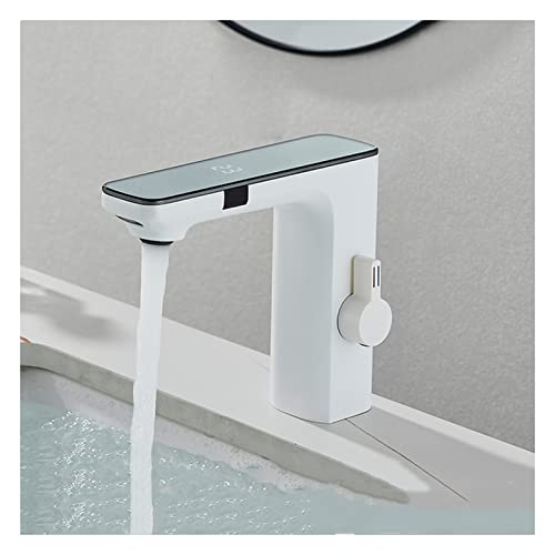 Grifo de sensor con pantalla de temperatura para lavabo de baño cromado 2