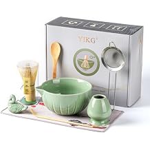 Matcha Whisk Set - 8PCS Japanese Tea Set Includes Matcha Bowl, Bamboo Whisk with Ceramic Holder, Bamboo Scoop, stainless steel sifter, tea towel, handle scoop,Matcha Kit for CeremonyGreen/8PC