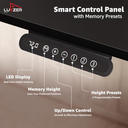 Image of Lukzer Electric Height Adjustable Table with 3 Memory Preset Controller Ergonomic Office Work & Home-Sit Stand Gaming & Study Desk (EST-003 /Black & Black /1200 x 600 mm) DIY with 3-Year Warranty