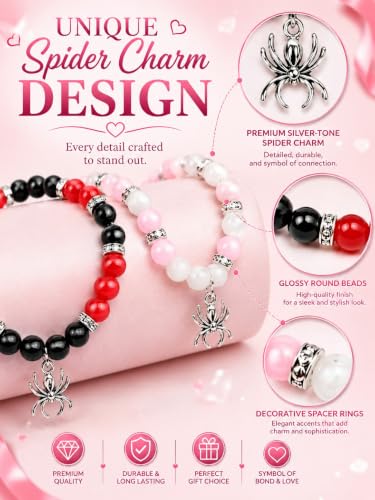 Image of Spider-Man Inspired Couple Bracelets 2pcs - Magnetic Attraction Heart Charm, Glass Beads, Spider Pendant, Marvel Theme Party Accessory, Valentine's Day Gift, Suitable for All Seasons