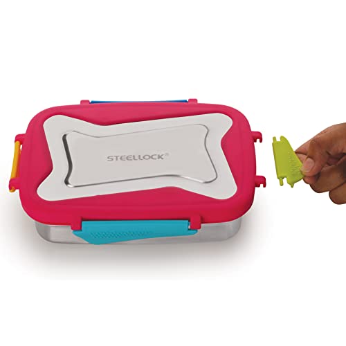 Image of STEELLOCK Smart Stainless Steel Tiffin Lunch Box for Kids and Adults | Airtight & Leakproof | Rectangle Tiffin Box for School & Office with Steel Lid | Juliet 550ml - 2pc