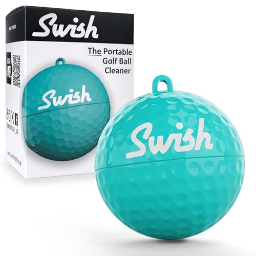 Swish Portable Golf Ball Cleaner - Compact Golf Ball Cleaning Kit & Golf Bag Accessory - Quick & Simple Cleaning with Clip-On Design and Separate Belt Towel - The Perfect Fathers Day Golf Gift