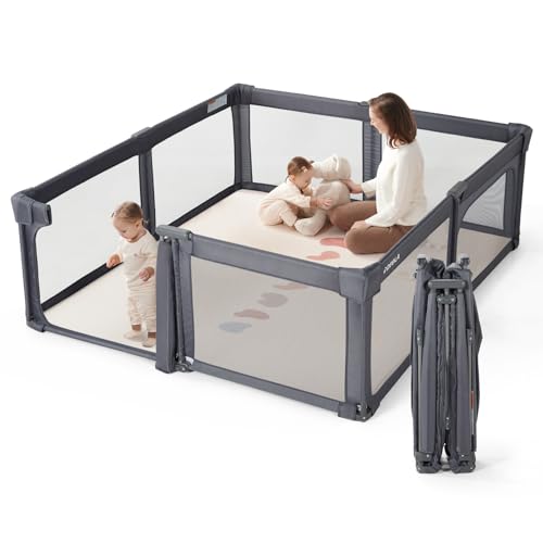 Image of Baby Playpen Portable, Pre-Assembled Play Pen 71x79 Large Foldable Playpen for Babies and Toddlers, Sturdy and Safe Toddler Play Yard Indoor Outdoor with Carry Bag,Dark Grey