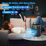 Portable Air Conditioner, Mini Air Conditioner Portable AC Fan with 4 Wind Speed & 2 Mist Level, 2-8H Timer & 7 LED Light, Evaporative Air Cooler for Small Room Office Dorm Car