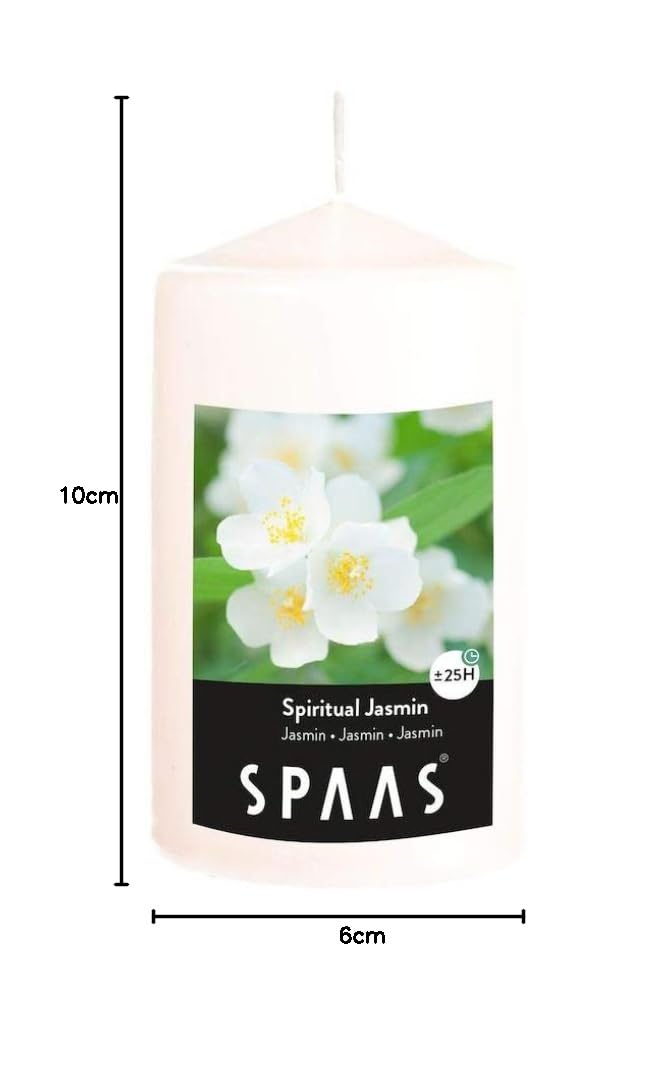 Spaas 12 Duftende Zylinder-Stumpenkerzen 60/100 mm, ± 25 Stunden - Spirituell ja, Paraffinwachs, weiß, D 60 mm x H